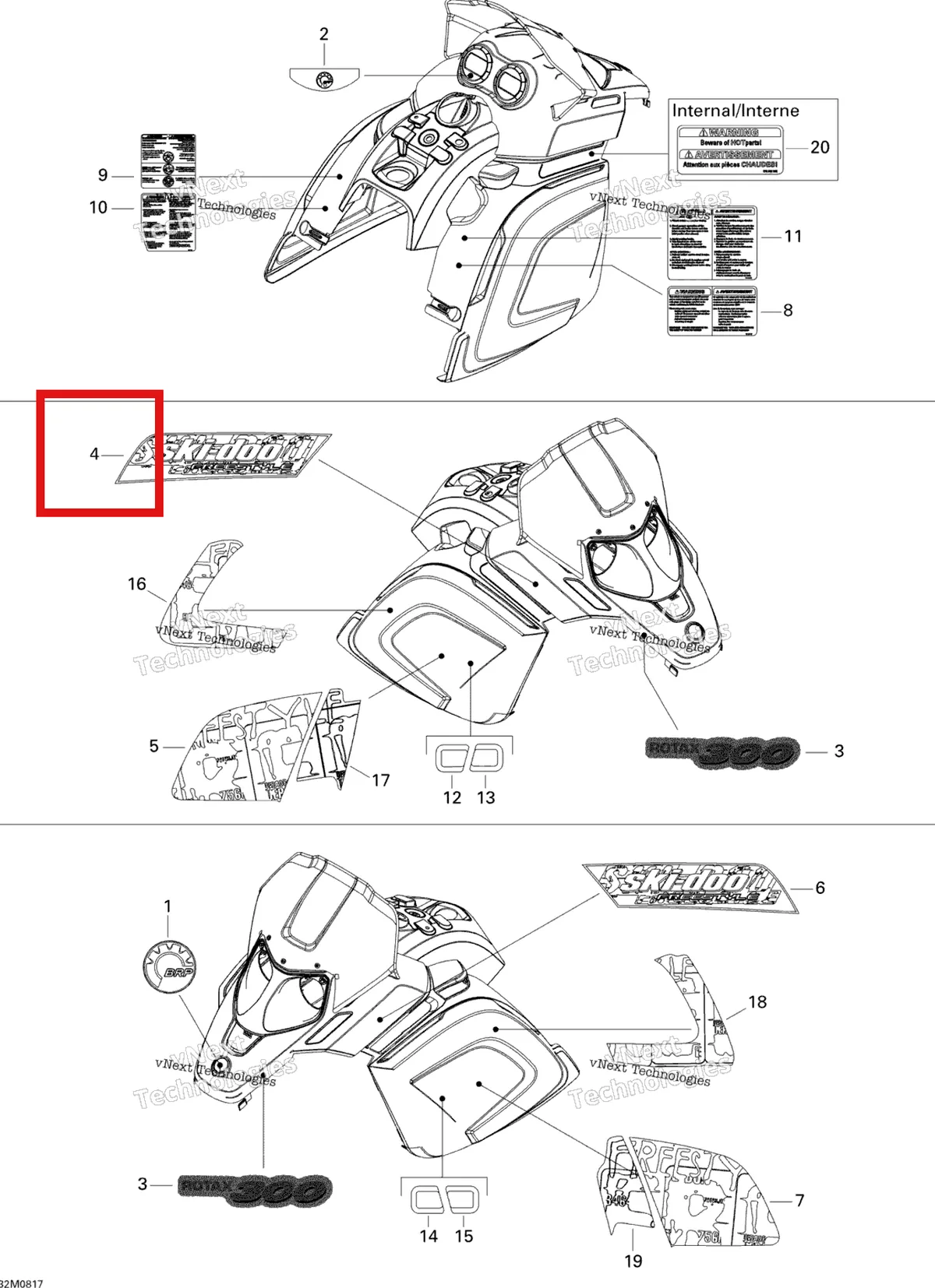 Деталь 516003186 на схеме узла 2008 Ski-Doo Freestyle SESSION 300F Decals
