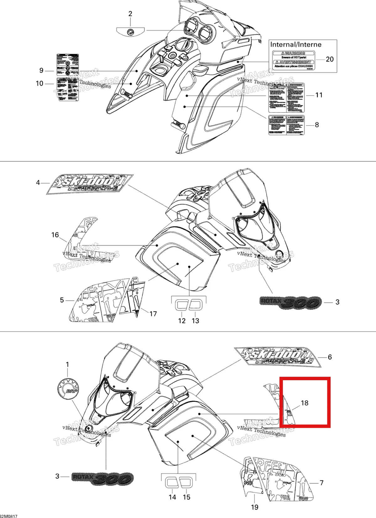 Деталь 516003190 на схеме узла 2008 Ski-Doo Freestyle SESSION 300F Decals