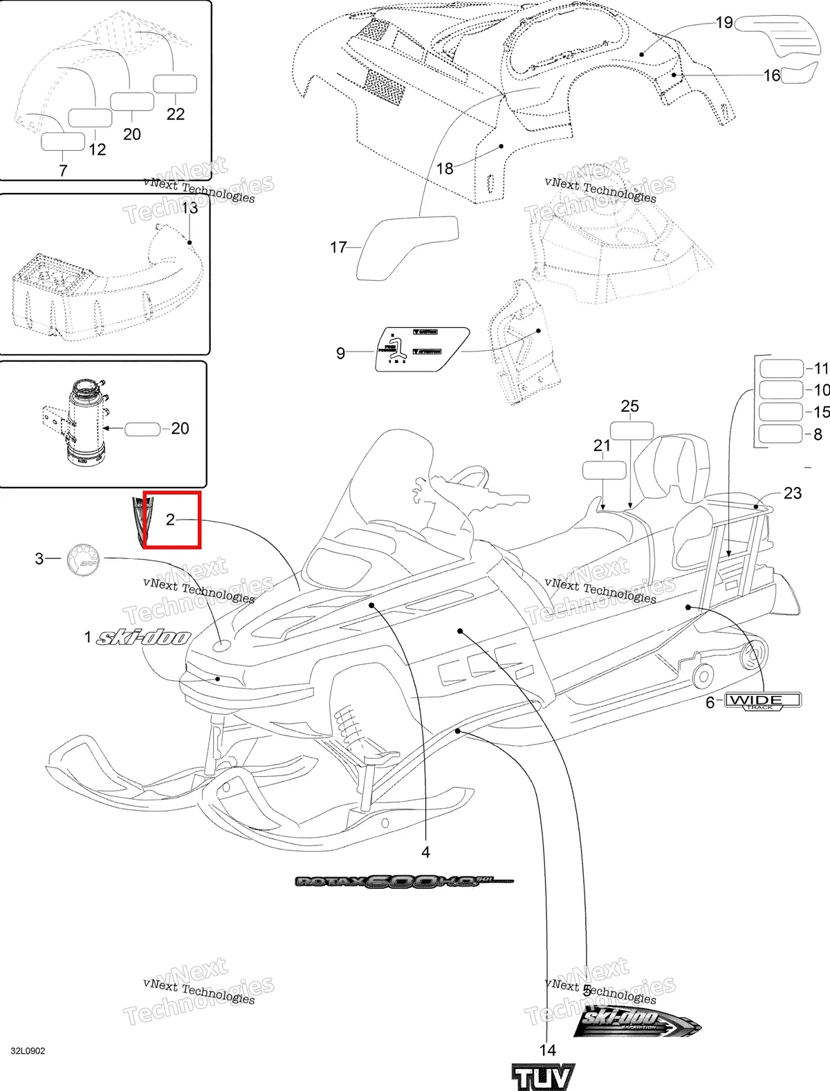 Деталь 516003195 на схеме узла 2009 Ski-Doo Expedition TUV 600 H.O. SDI Decals