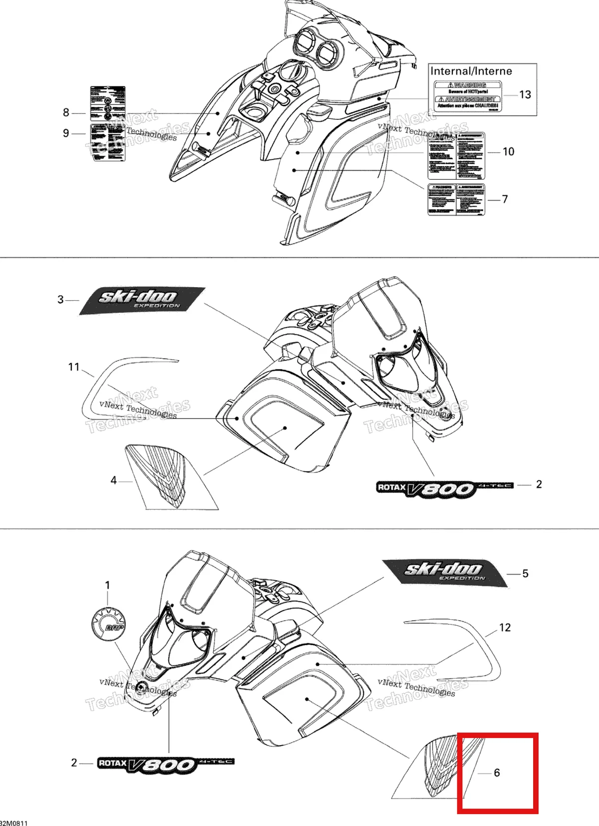 Деталь 516003198 на схеме узла 2008 Ski-Doo Expedition Sport V-800 Decals