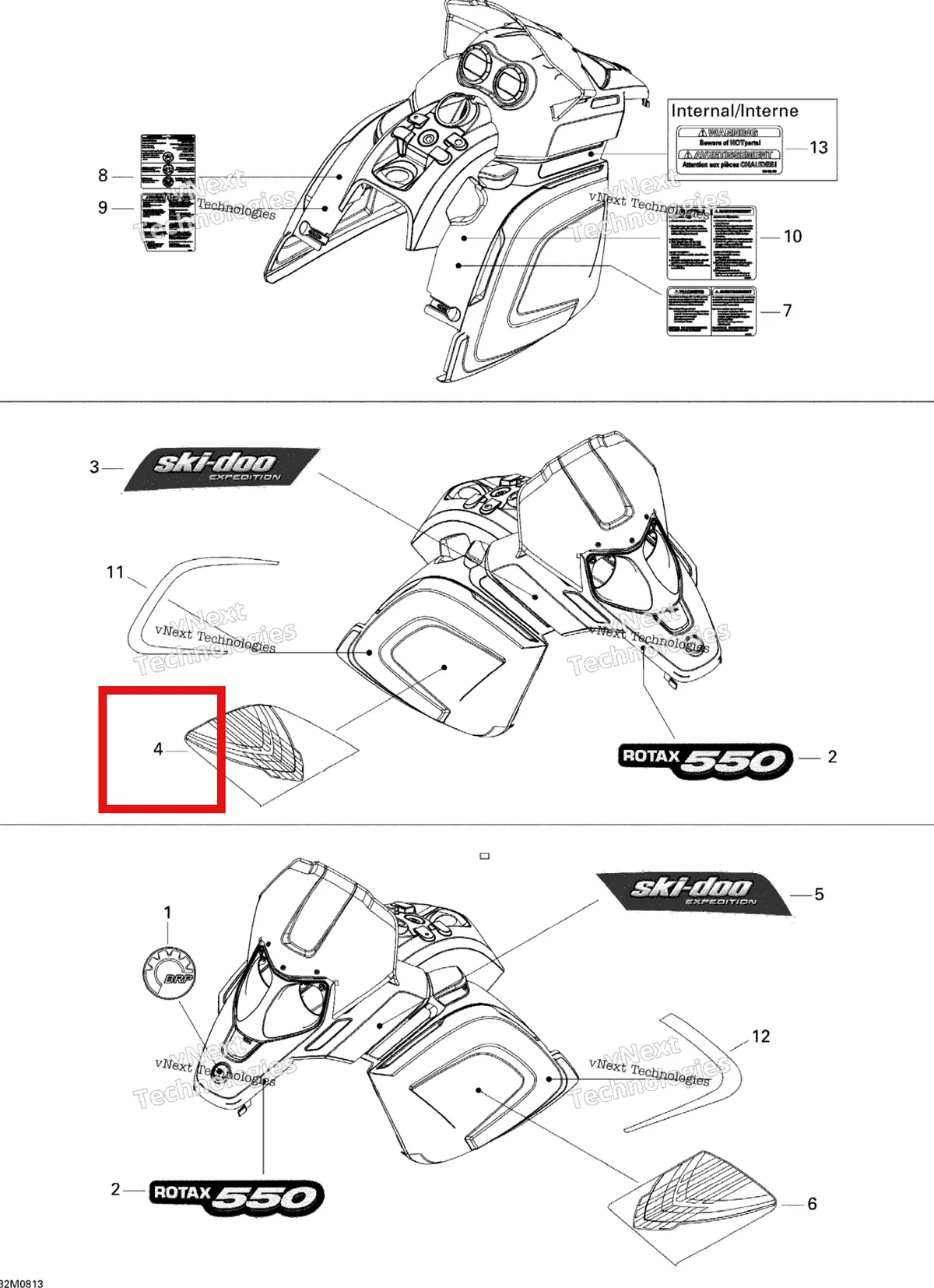 Деталь 516003199 на схеме узла 2008 Ski-Doo Expedition Sport 550F Decals