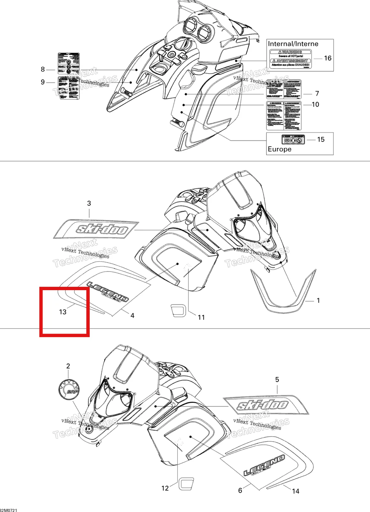 Деталь 516003208 на схеме узла 2007 Ski-Doo Legend Touring V800 Decals