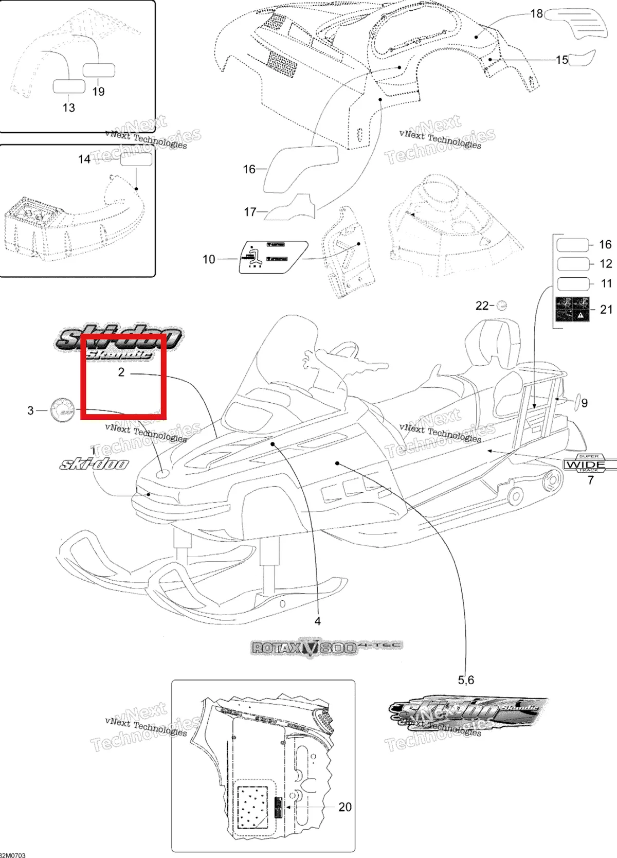Деталь 516003245 на схеме узла 2007 Ski-Doo Skandic SWT V-800 Decals