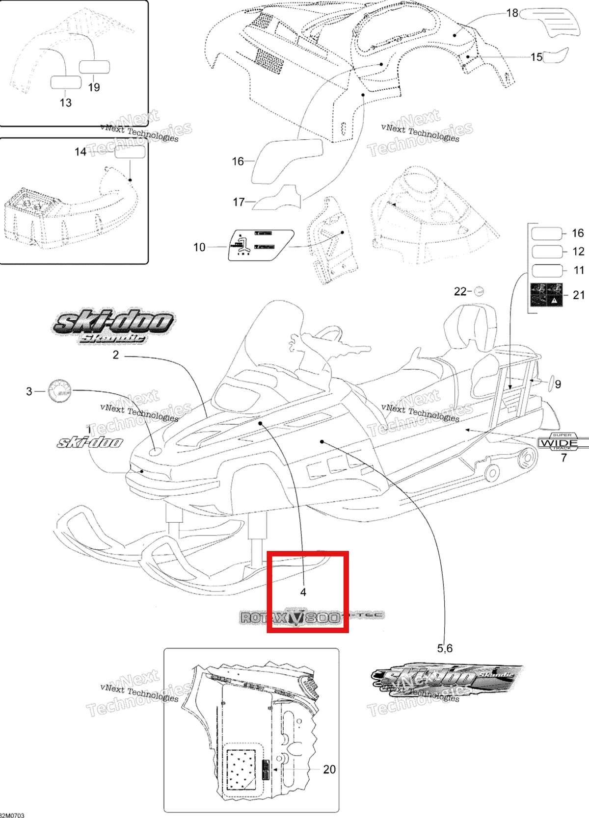 Деталь 516003261 на схеме узла 2007 Ski-Doo Skandic SWT V-800 Decals