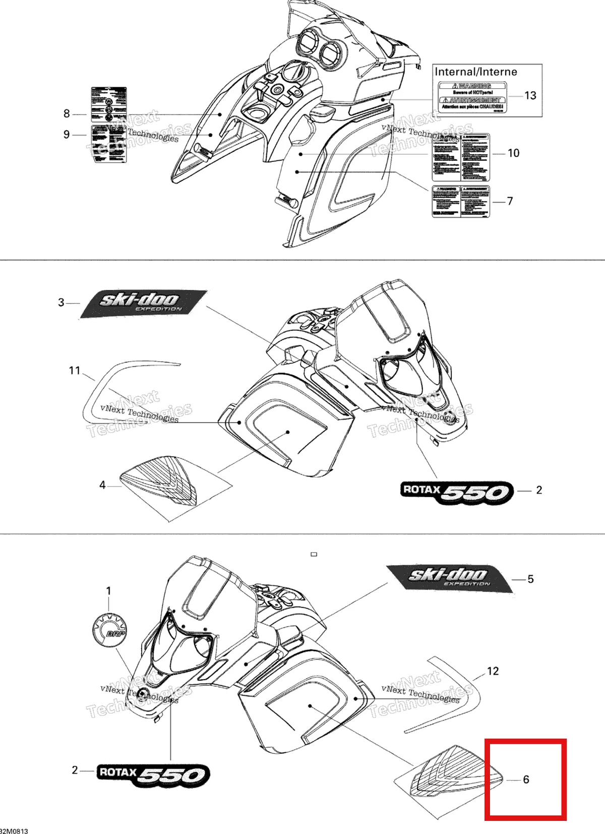 Деталь 516003267 на схеме узла 2008 Ski-Doo Expedition Sport 550F Decals