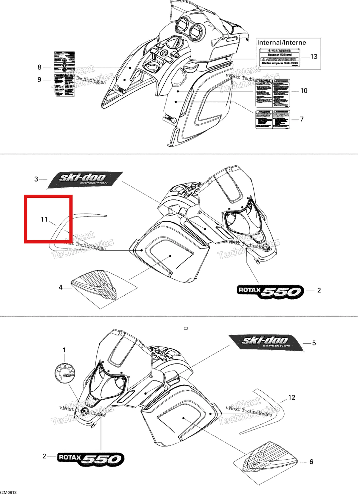 Деталь 516003275 на схеме узла 2008 Ski-Doo Expedition Sport 550F Decals