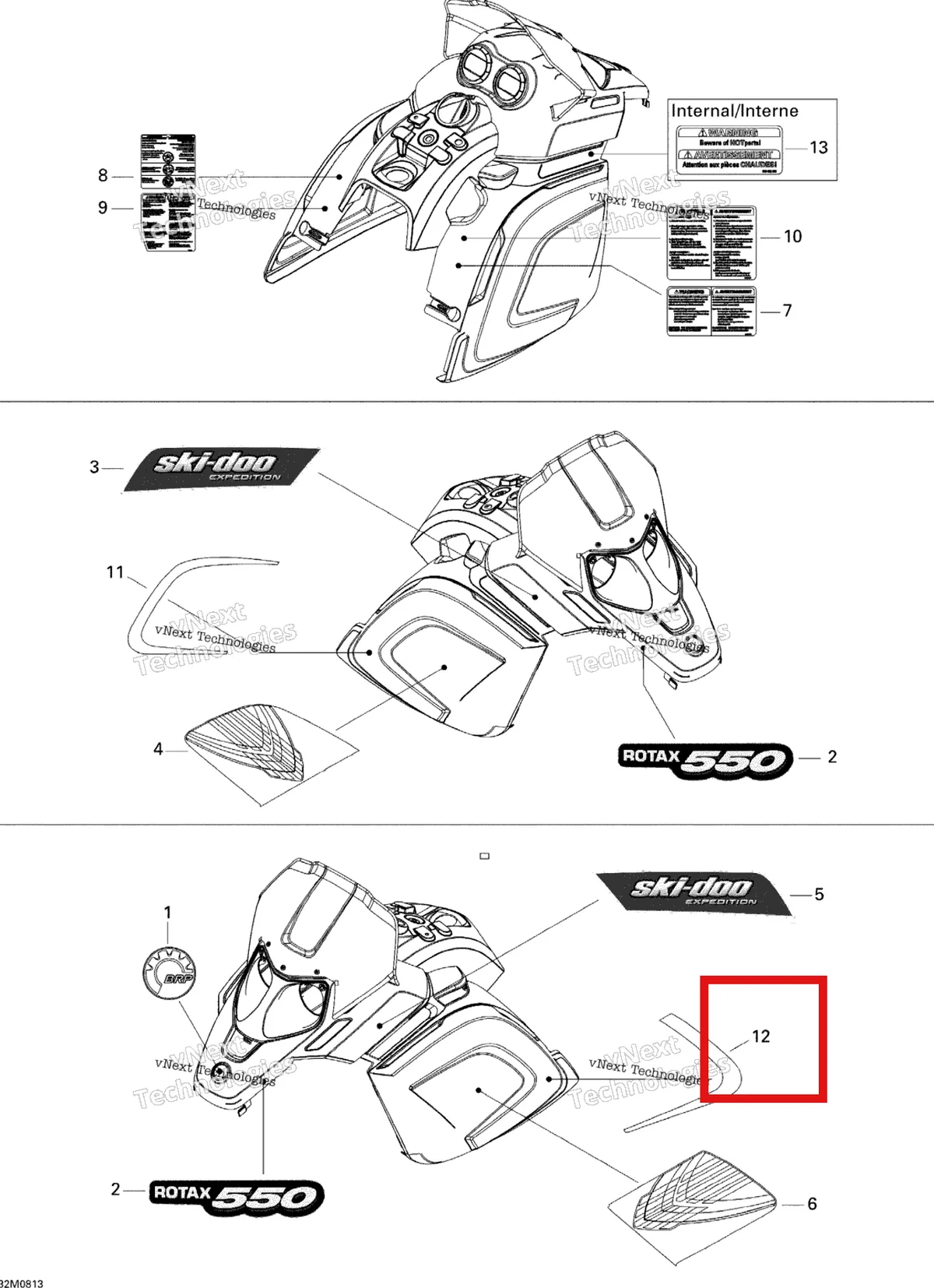 Деталь 516003276 на схеме узла 2008 Ski-Doo Expedition Sport 550F Decals