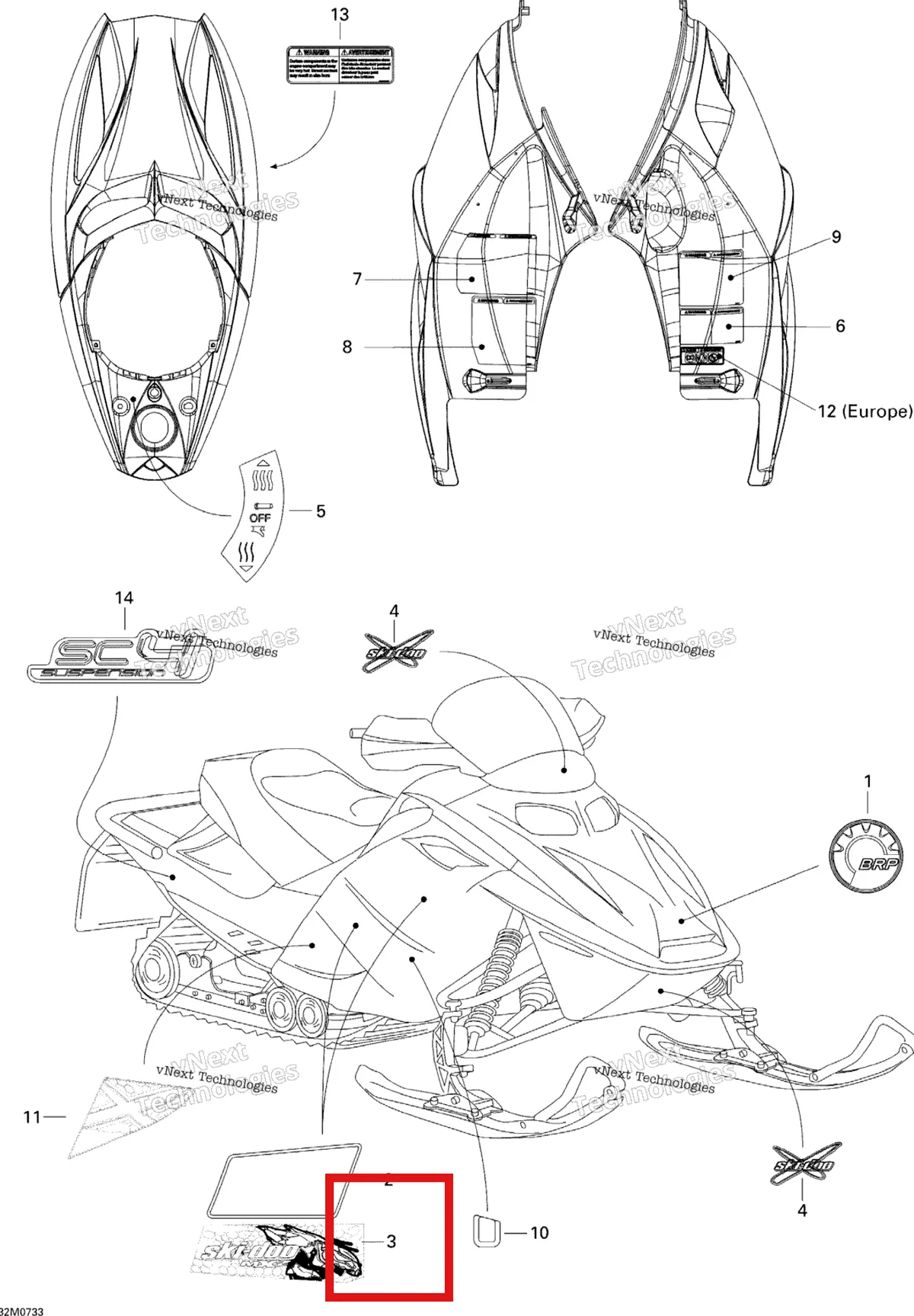 Деталь 516003281 на схеме узла 2007 Ski-Doo MX Z 440X Racing Decals