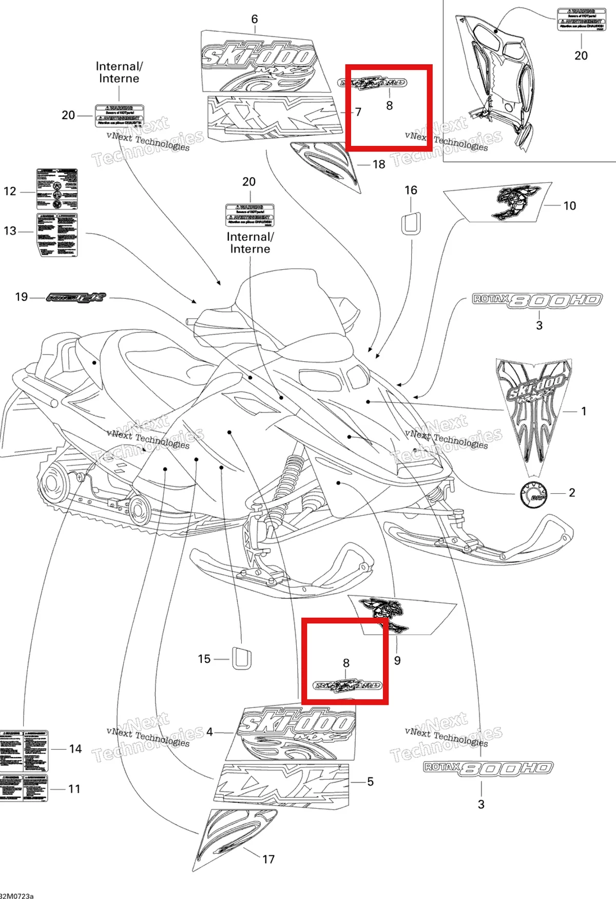 Деталь 516003286 на схеме узла 2007 Ski-Doo MX Z Blizzard 800 HO PTEK Decals Blizzard