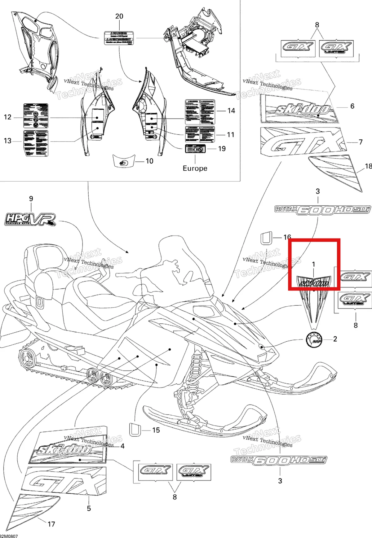 Деталь 516003373 на схеме узла 2008 Ski-Doo GTX LTD 600 HO SDI Decals Ltd