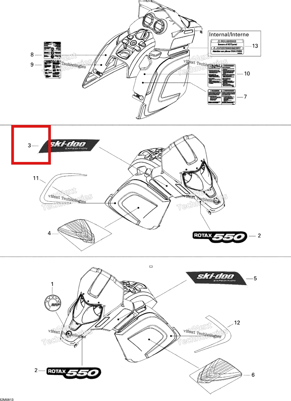 Деталь 516003408 на схеме узла 2008 Ski-Doo Expedition Sport 550F Decals