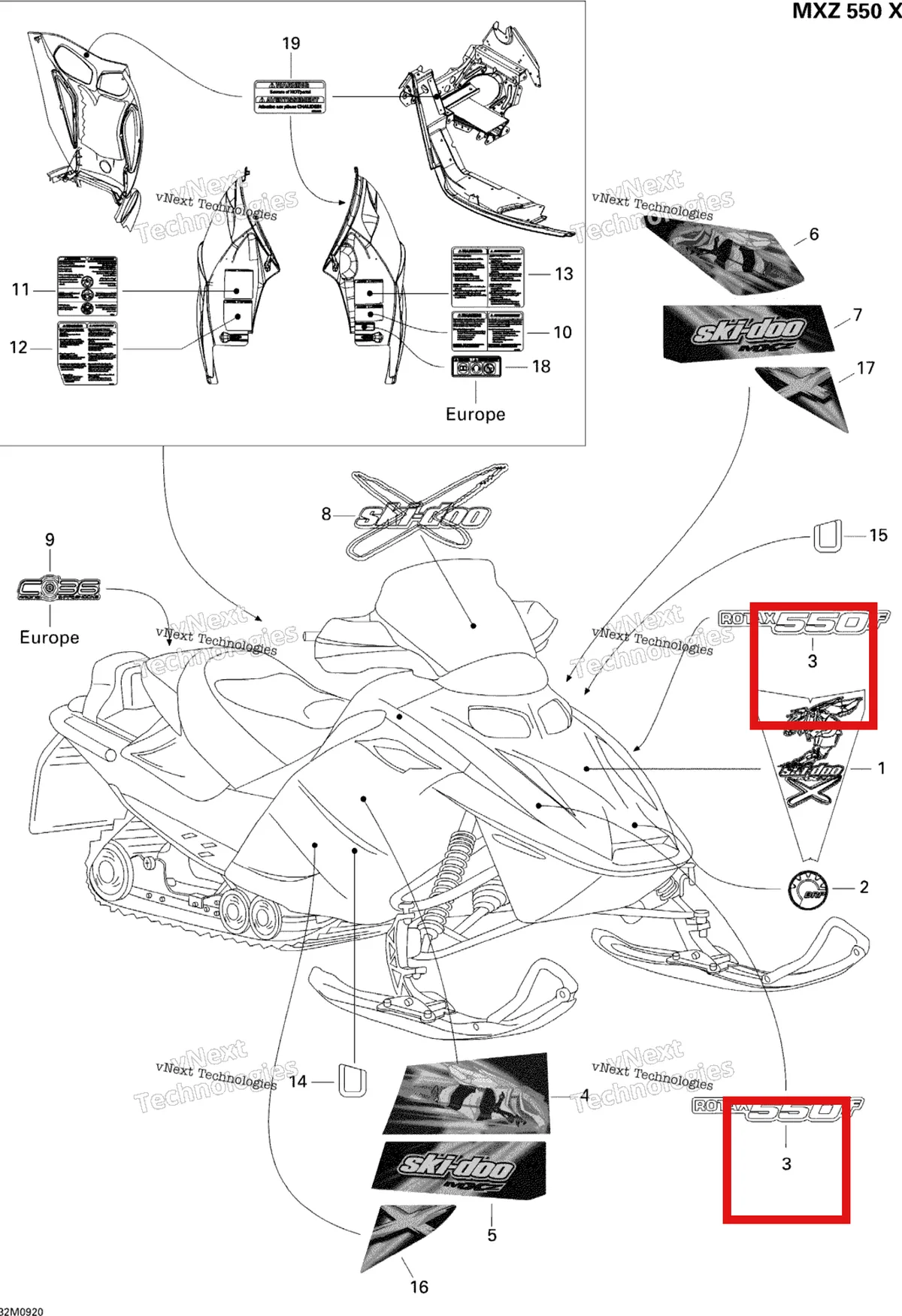 Деталь 516003410 на схеме узла 2009 Ski-Doo MX Z 550X Decals
