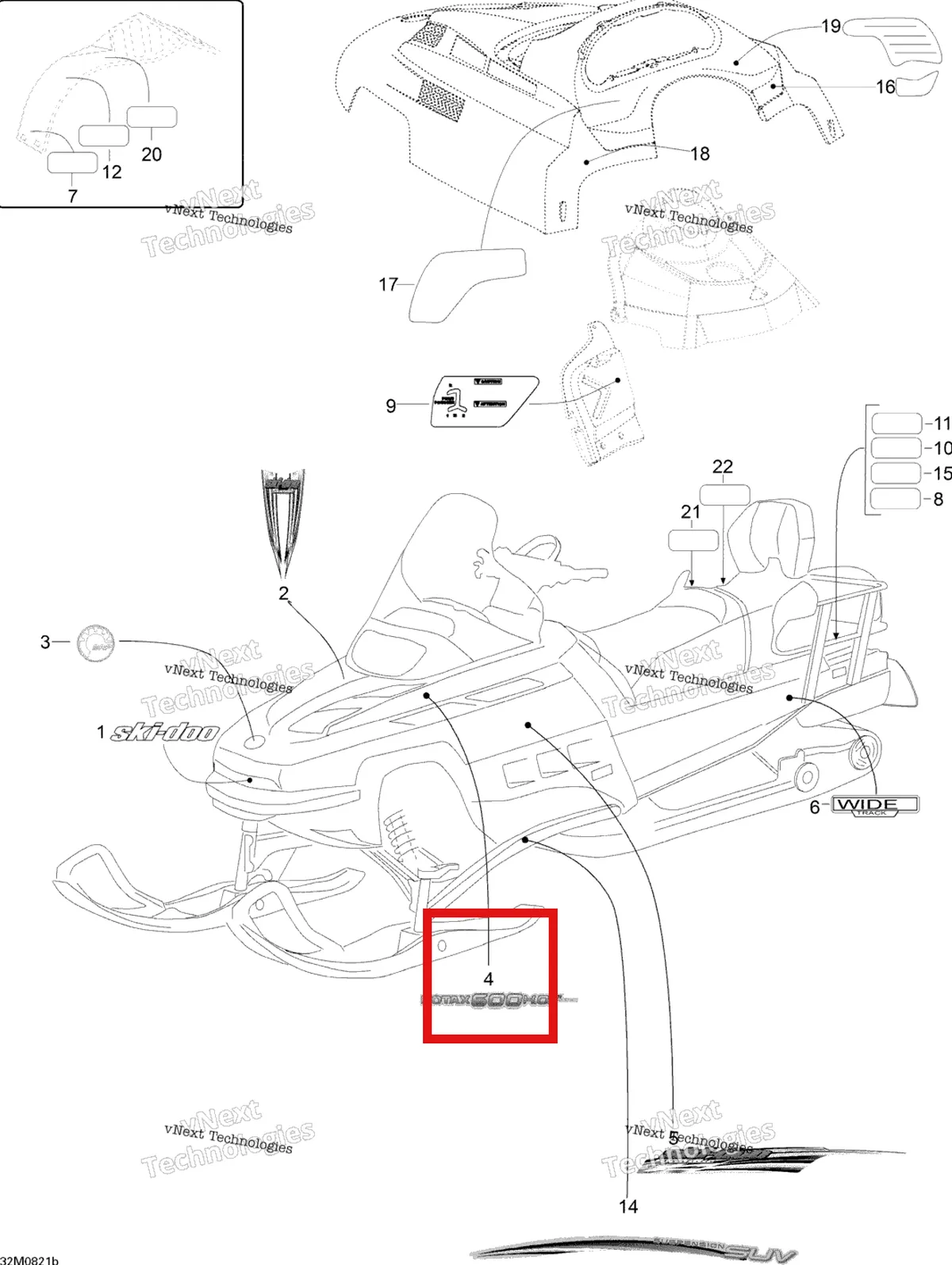 Деталь 516003411 на схеме узла 2008 Ski-Doo Skandic SUV 600HO SDI Decals 600Ho Sdi