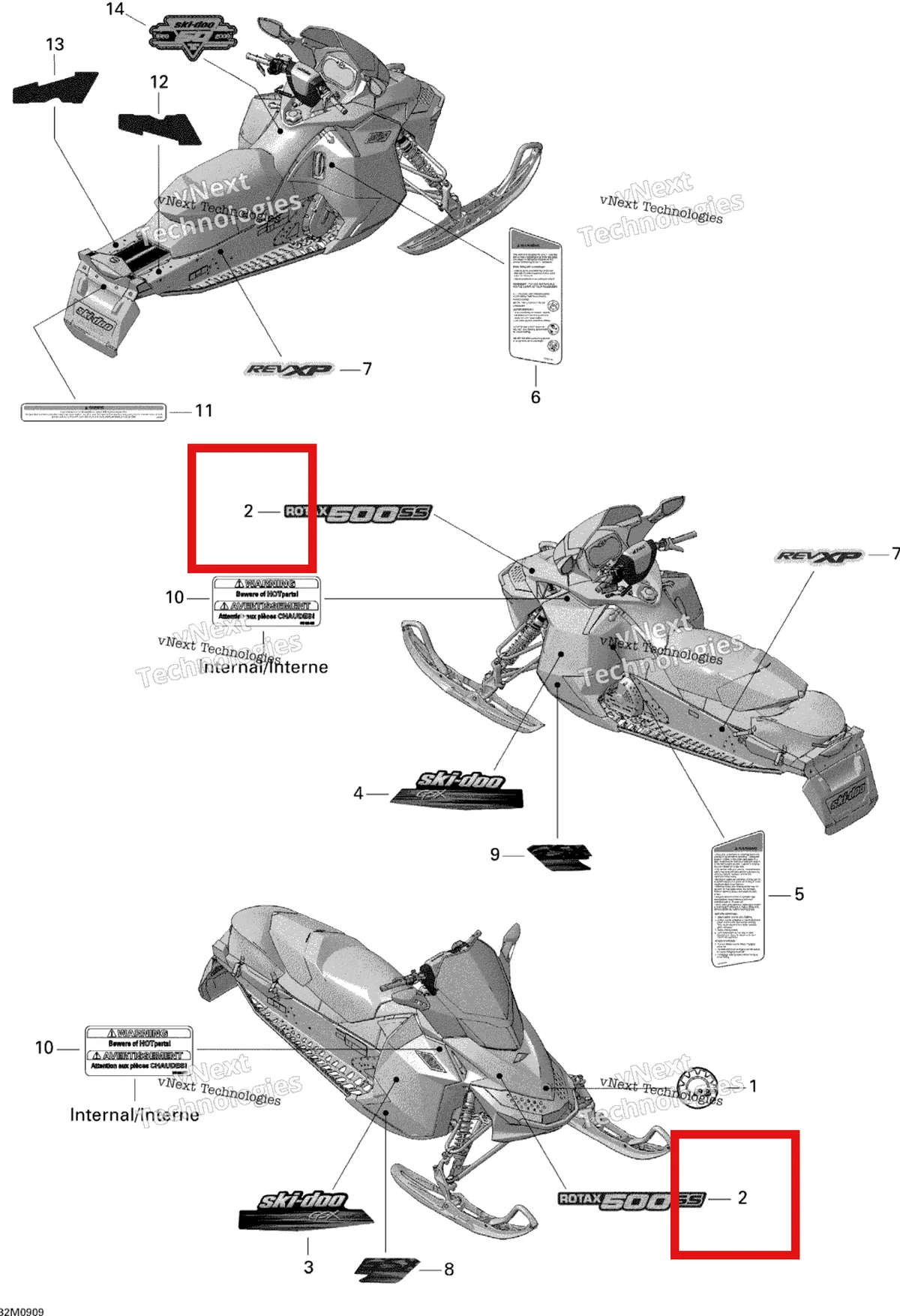 Деталь 516003412 на схеме узла 2009 Ski-Doo GSX Sport 500SS Decals