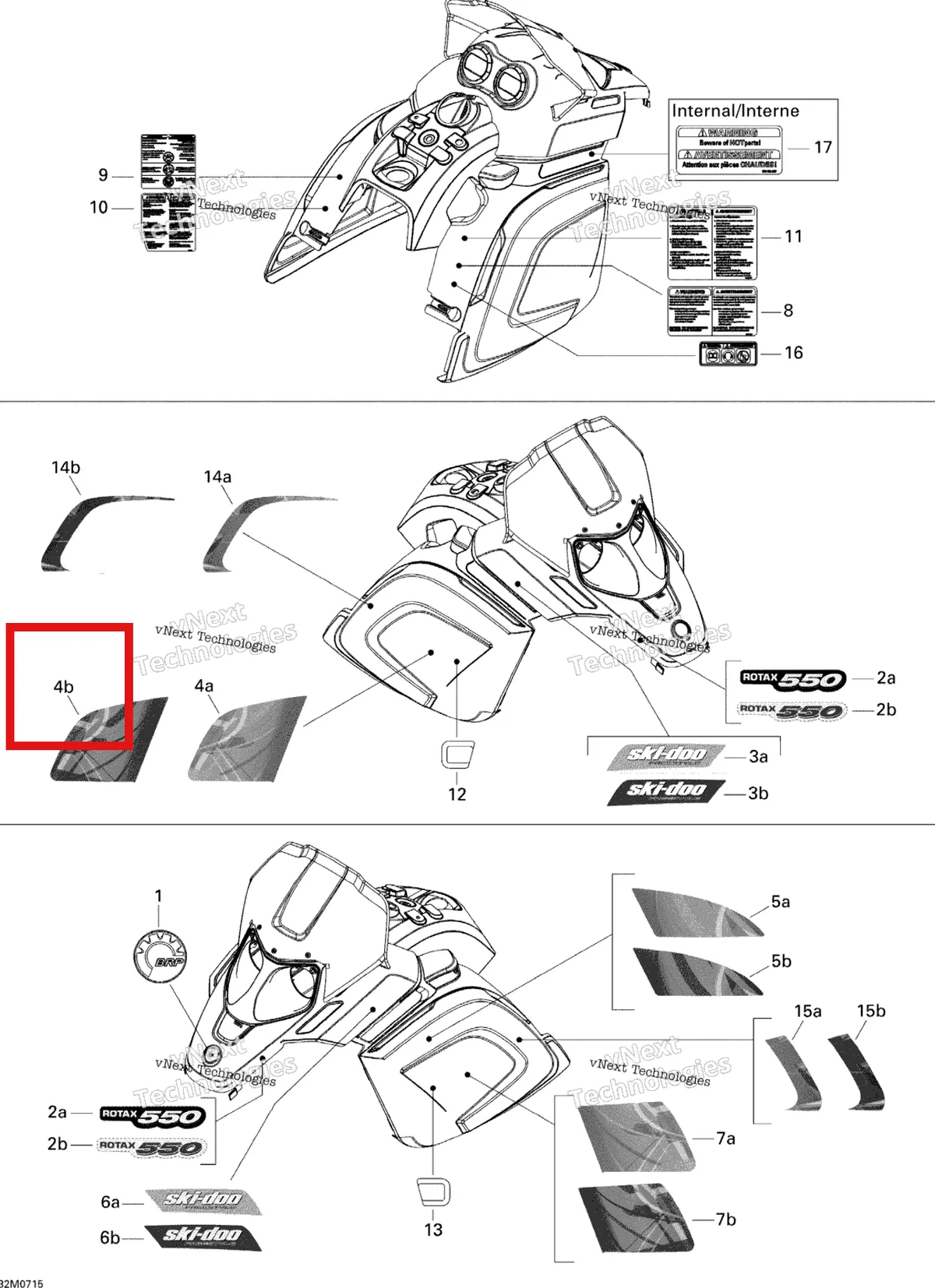 Деталь 516003430 на схеме узла 2008 Ski-Doo Freestyle Back Country 550F Decals