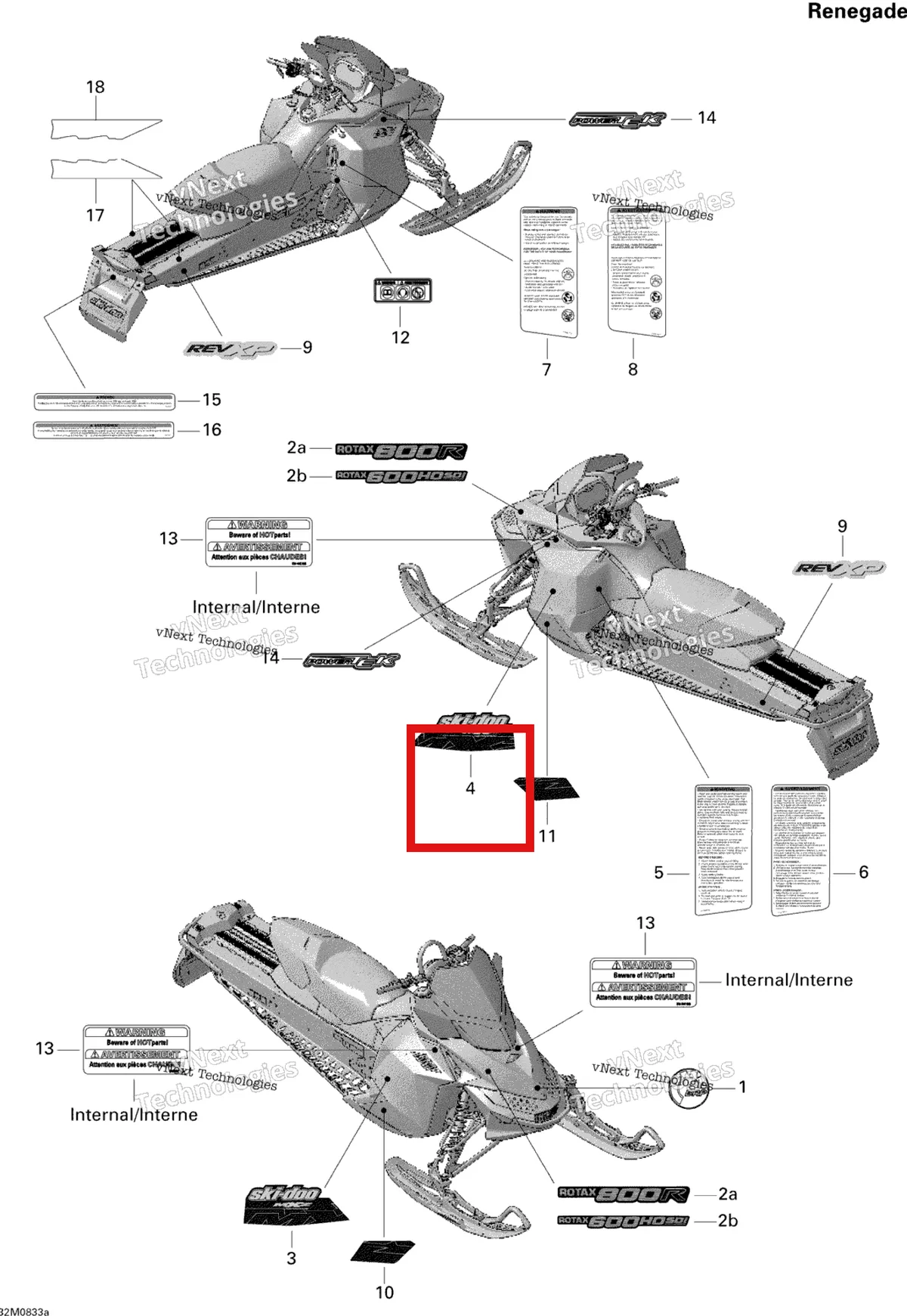 Деталь 516003450 на схеме узла 2008 Ski-Doo MX Z RENEGADE 600 HO SDI Decals 600Ho Ren