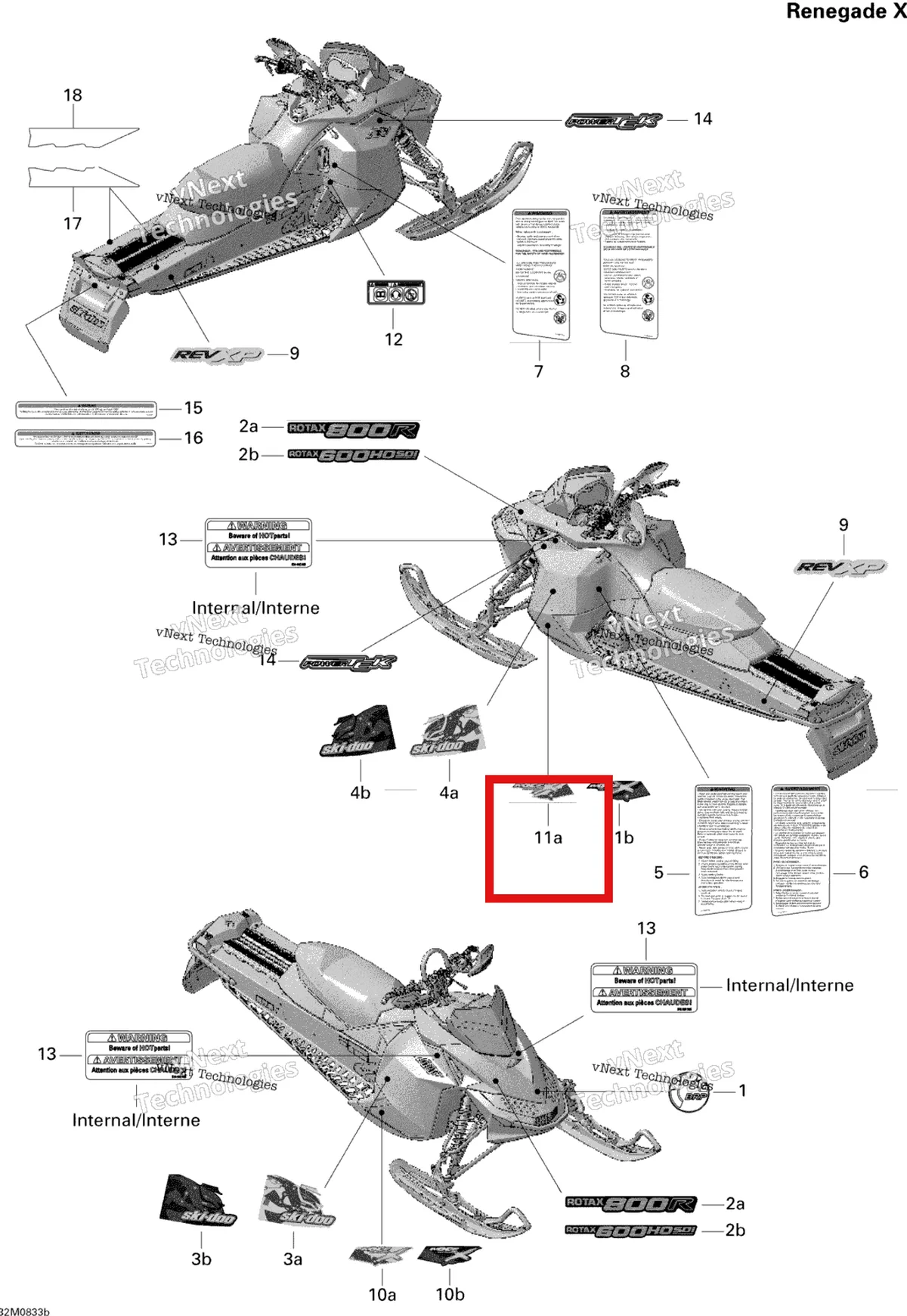 Деталь 516003455 на схеме узла 2008 Ski-Doo MX Z RENEGADE X 800R Decals 800R Ren X