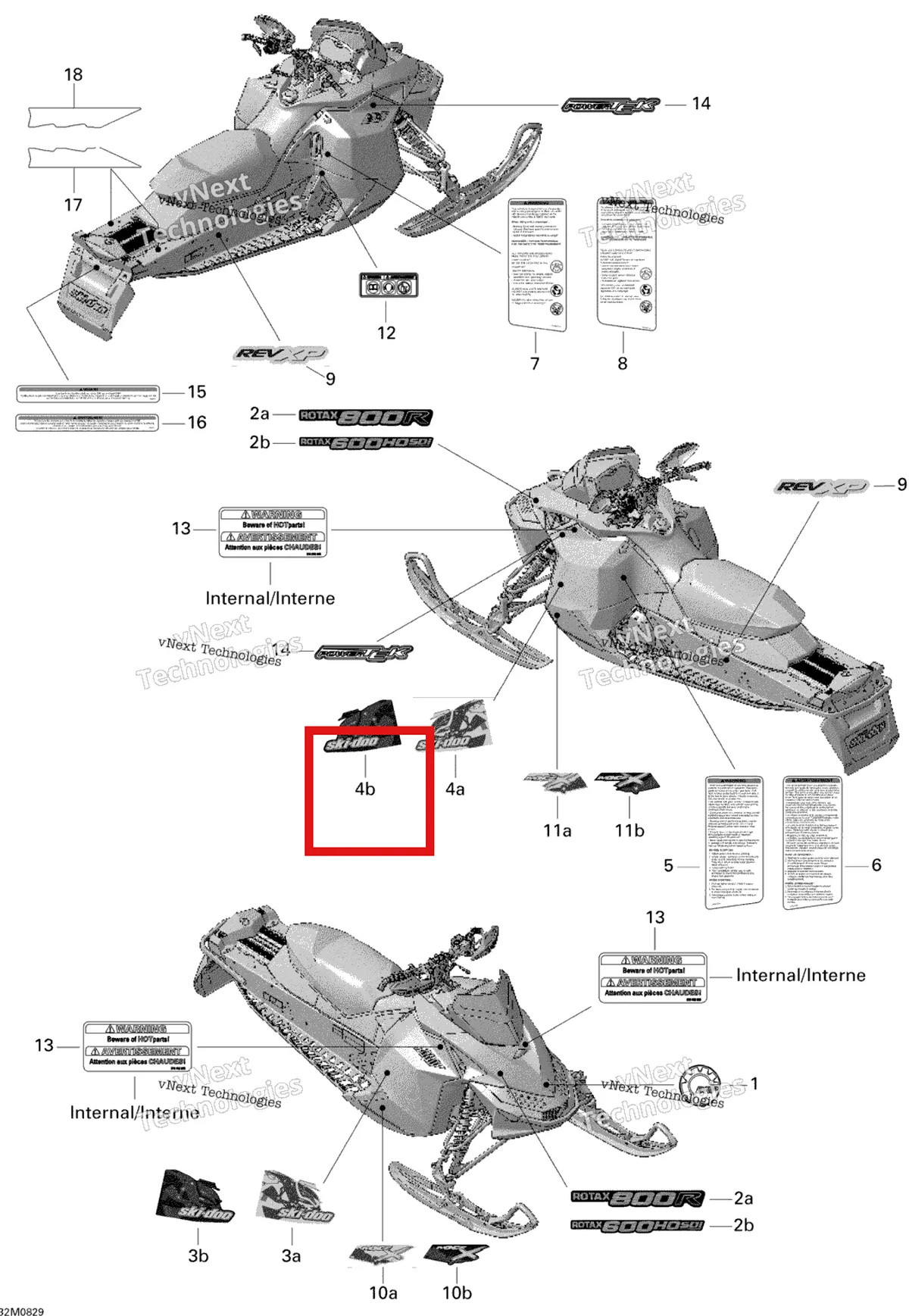 Деталь 516003458 на схеме узла 2008 Ski-Doo MX Z X 800R Decals 800R