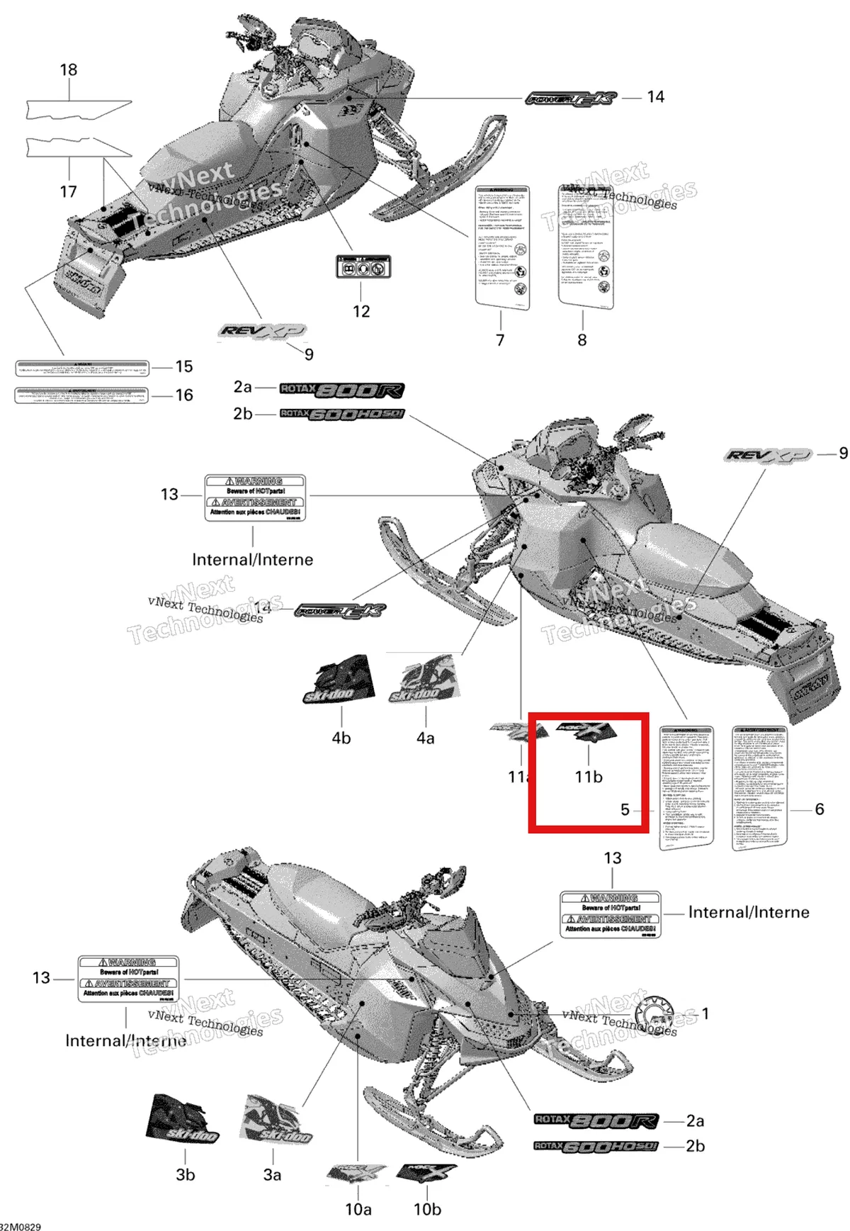 Деталь 516003460 на схеме узла 2008 Ski-Doo MX Z X 800R Decals 800R