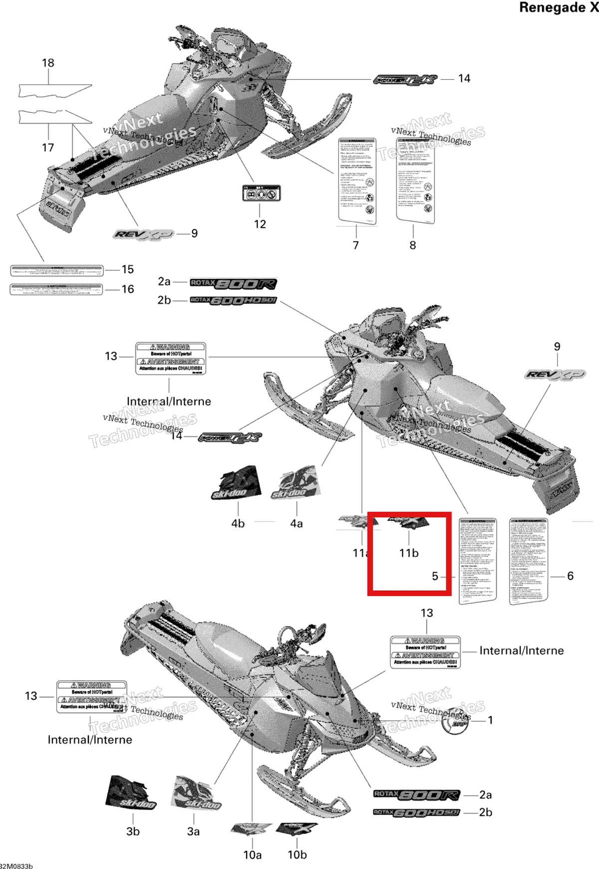Деталь 516003462 на схеме узла 2008 Ski-Doo MX Z RENEGADE X 800R Decals 800R Ren X