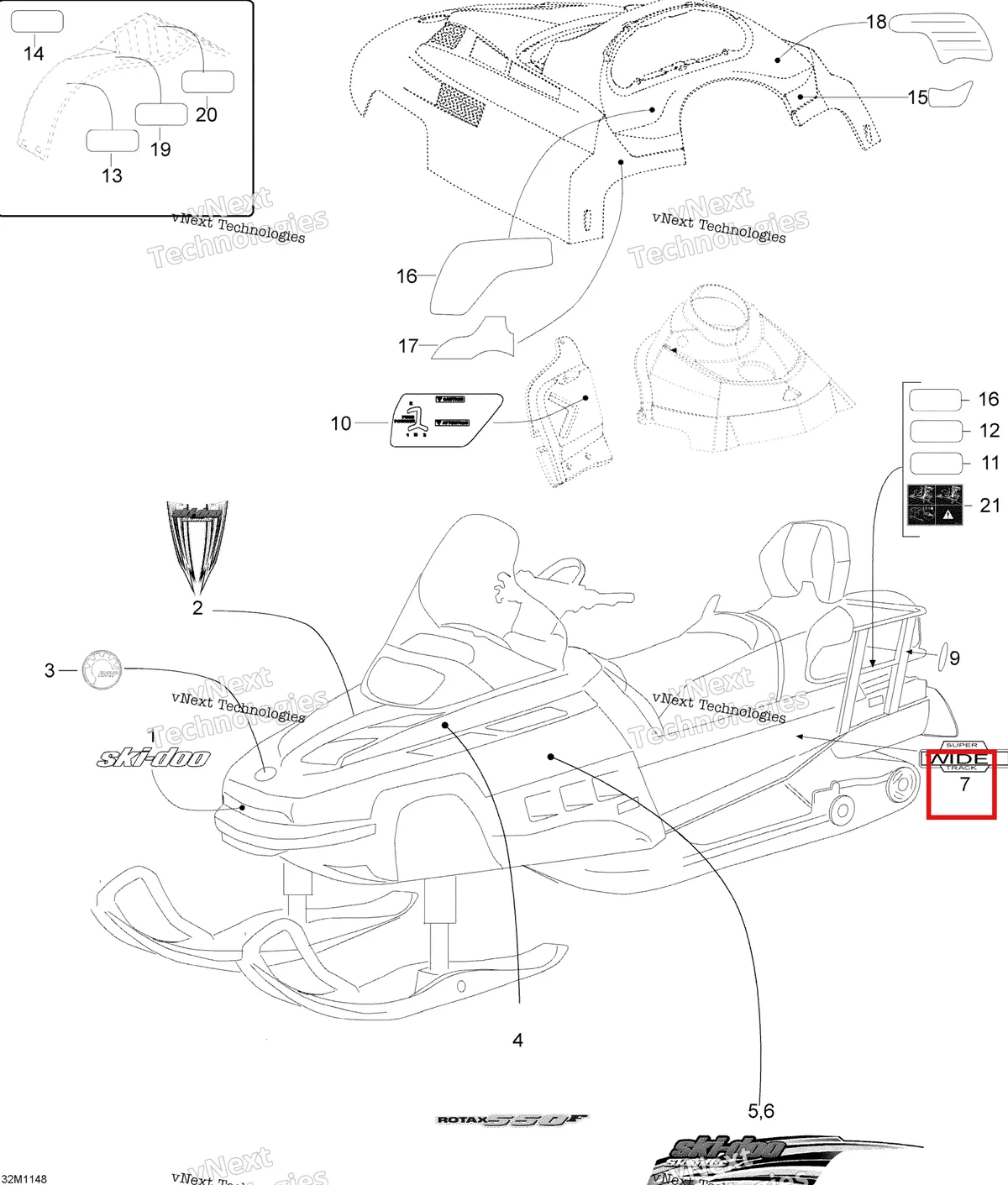 Деталь 516003466 на схеме узла 2011 Ski-Doo Skandic WT 550F YetiII Decals
