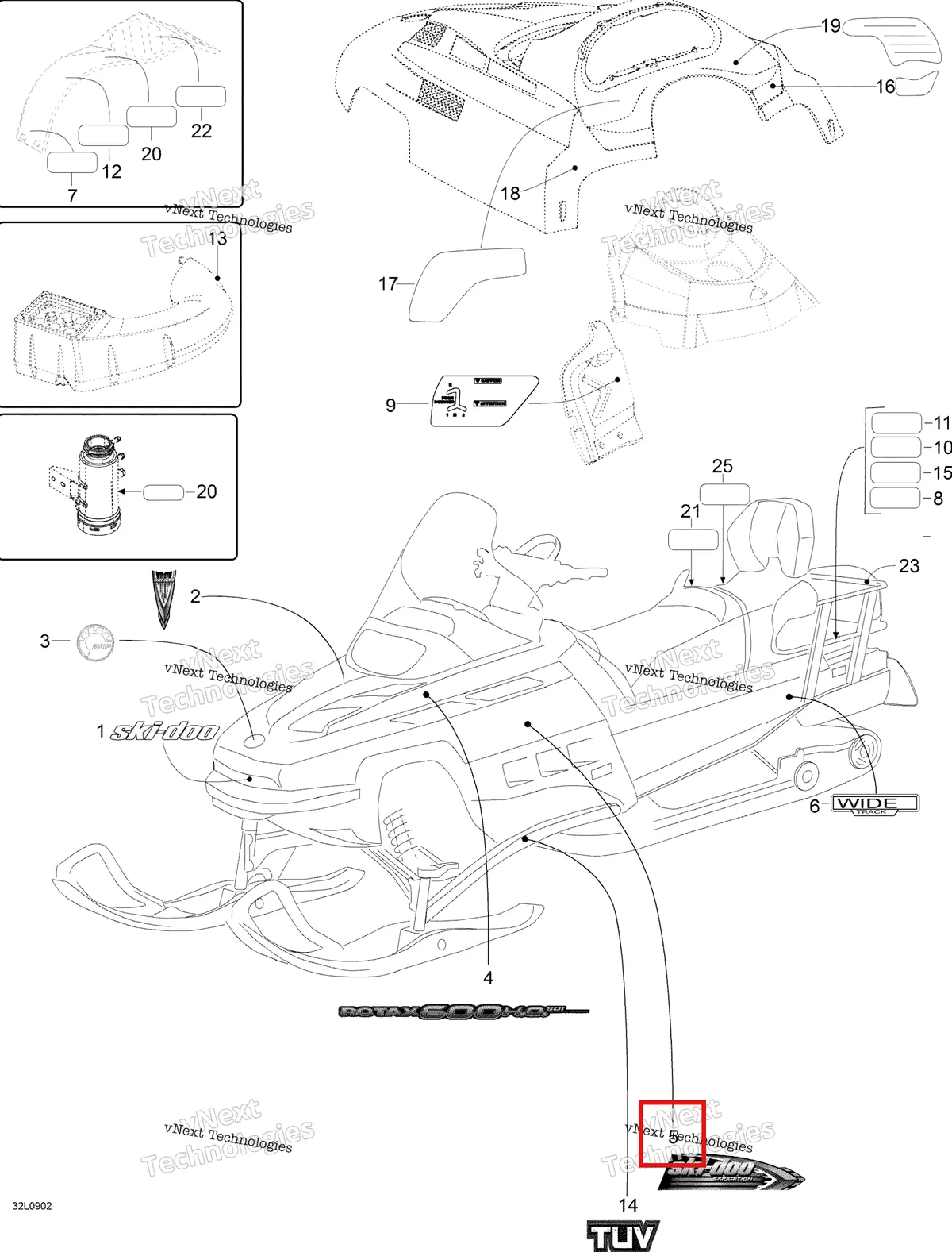 Деталь 516003468 на схеме узла 2009 Ski-Doo Expedition TUV 600 H.O. SDI Decals