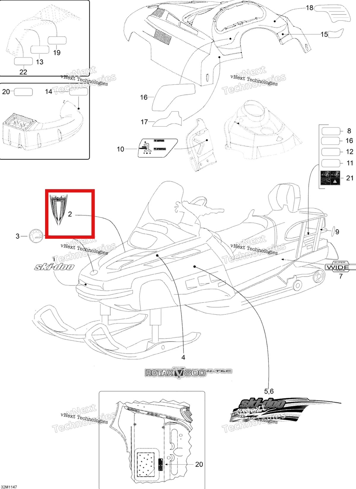 Деталь 516003476 на схеме узла 2012 Ski-Doo Skandic SWT V800 YetiII Decals
