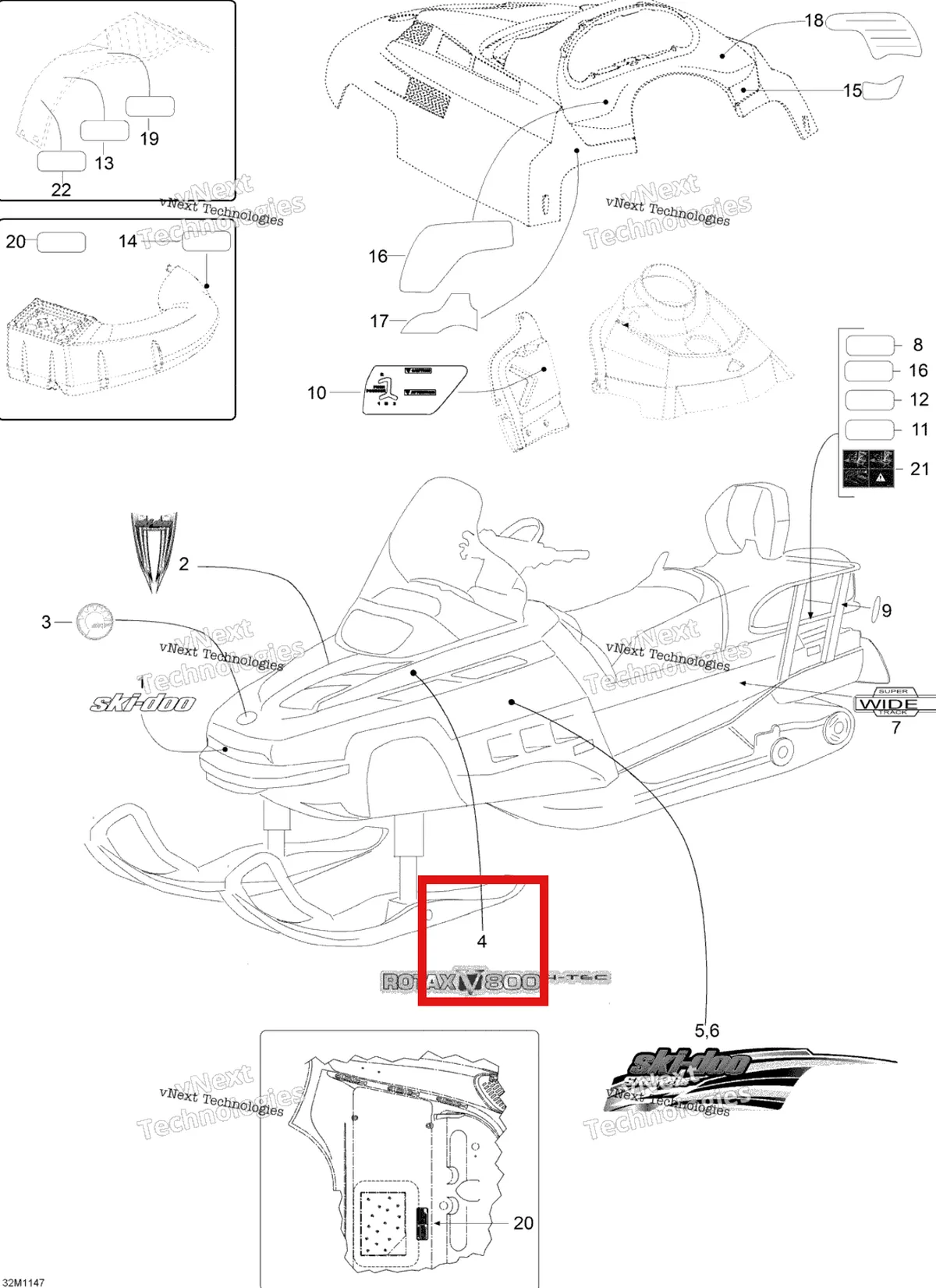 Деталь 516003477 на схеме узла 2012 Ski-Doo Skandic SWT V800 YetiII Decals