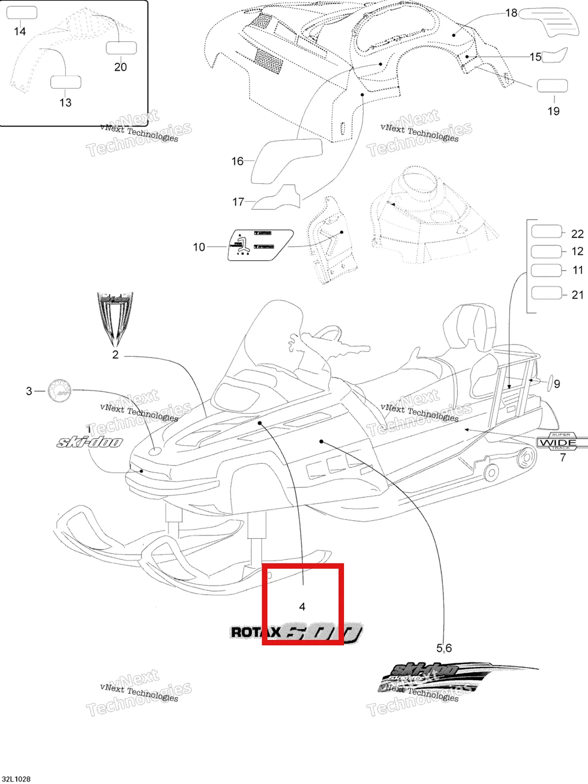 Деталь 516003478 на схеме узла 2010 Ski-Doo Skandic WT 600 Decals