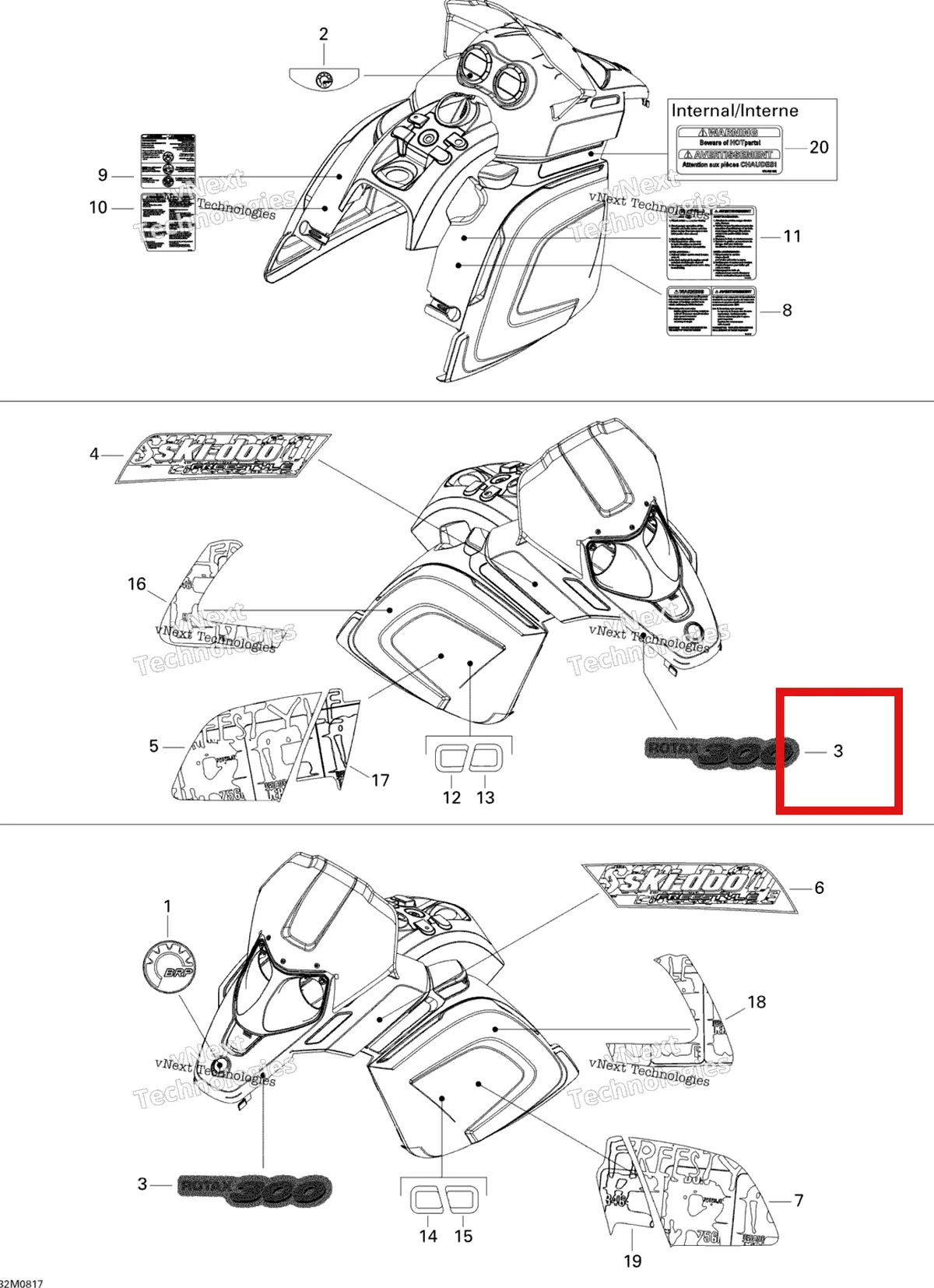Деталь 516003512 на схеме узла 2008 Ski-Doo Freestyle SESSION 300F Decals