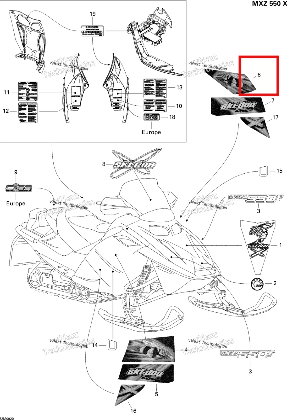 Деталь 516003525 на схеме узла 2009 Ski-Doo MX Z 550X Decals