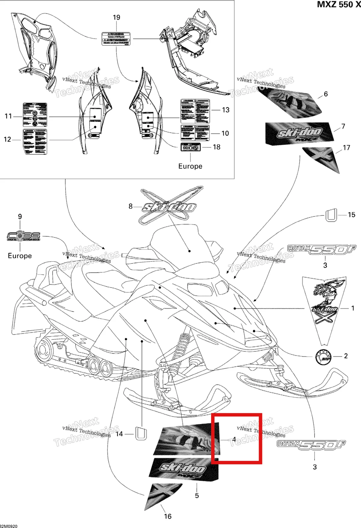 Деталь 516003526 на схеме узла 2009 Ski-Doo MX Z 550X Decals