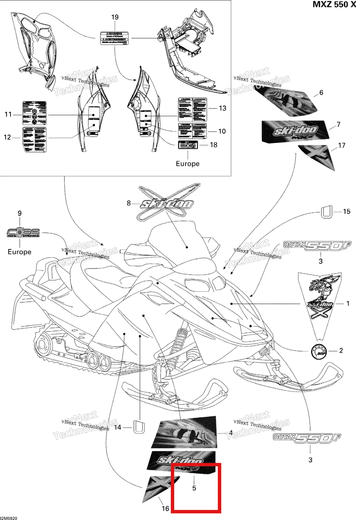 Деталь 516003528 на схеме узла 2009 Ski-Doo MX Z 550X Decals