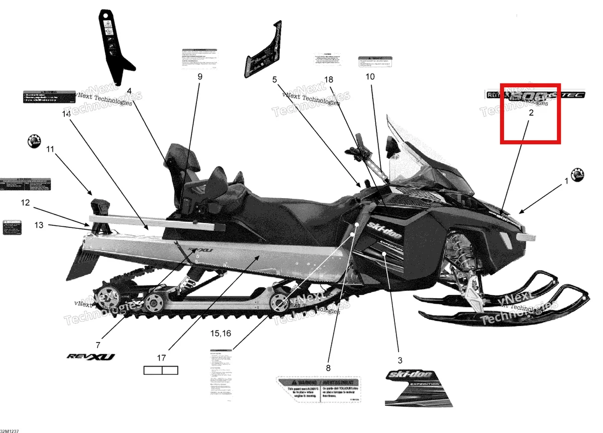 Деталь 516003532 на схеме узла 2012 Ski-Doo Expedition LE 600HOETEC XU Decals
