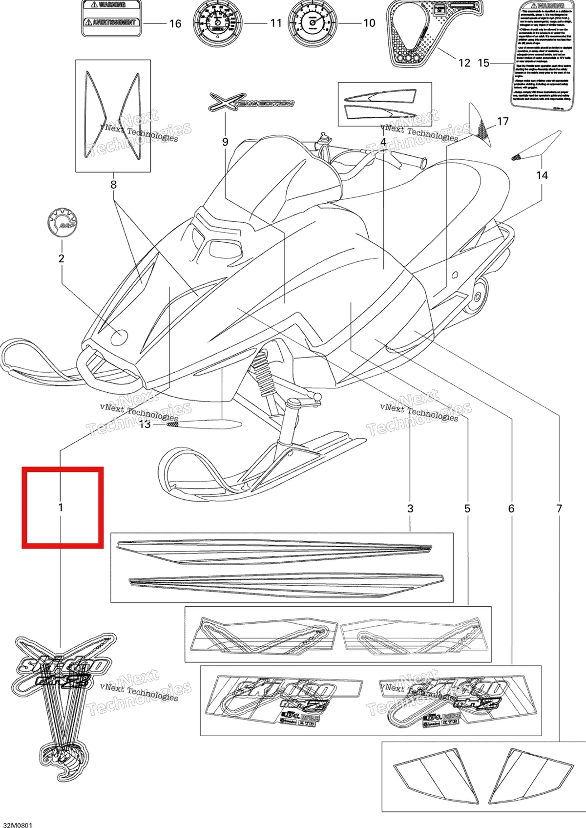 Деталь 516003536 на схеме узла 2008 Ski-Doo Mini Z Decals