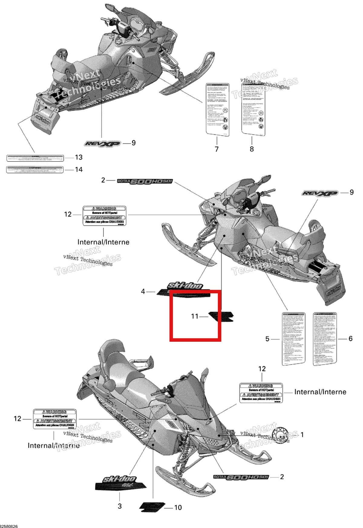 Деталь 516003548 на схеме узла 2008 Ski-Doo GSX LTD TOURING 600 HO SDI Decals