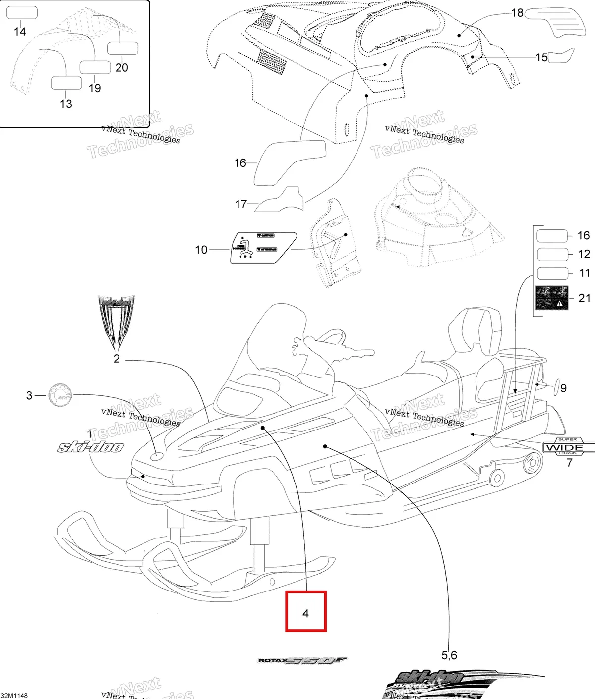 Деталь 516003550 на схеме узла 2011 Ski-Doo Skandic WT 550F YetiII Decals