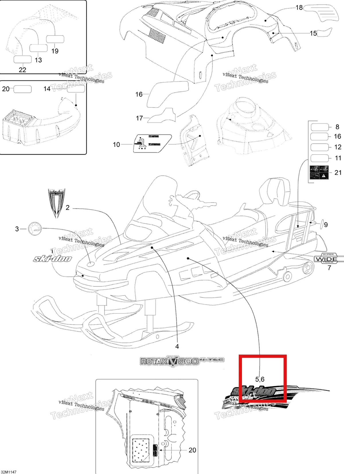Деталь 516003560 на схеме узла 2012 Ski-Doo Skandic SWT V800 YetiII Decals