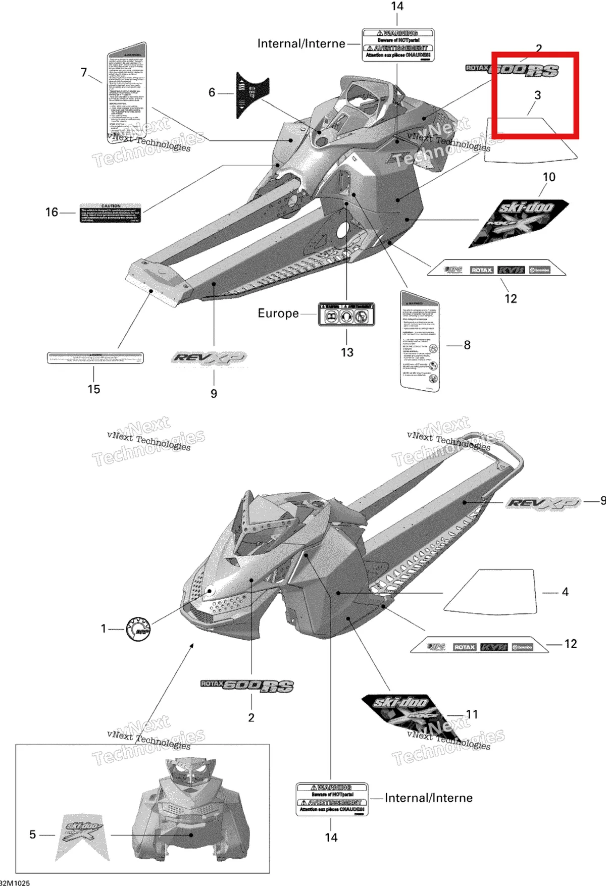 Деталь 516003572 на схеме узла 2010 Ski-Doo MX Z X 600RS Decals