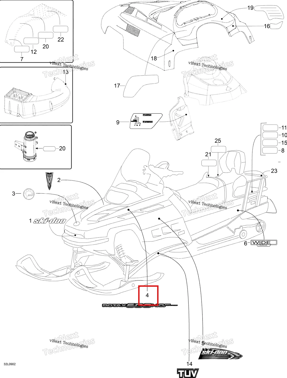 Деталь 516003580 на схеме узла 2009 Ski-Doo Expedition TUV 600 H.O. SDI Decals