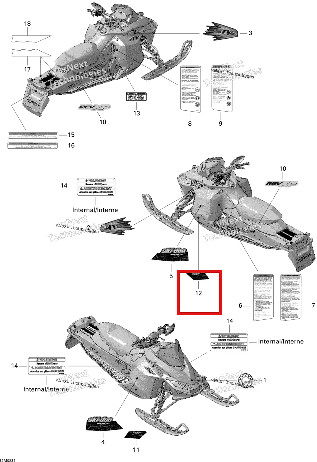 Деталь 516003581 на схеме узла 2008 Ski-Doo MX Z TNT 500SS Decals