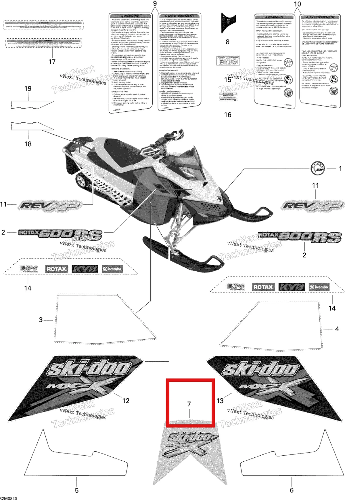 Деталь 516003608 на схеме узла 2008 Ski-Doo MX Z 600RS Decals