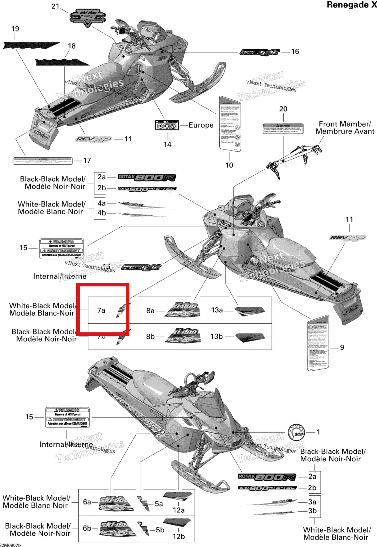 Деталь 516003627 на схеме узла 2009 Ski-Doo MX Z Renegade X 800R Power T.E.K. Decals Renegade X 800R