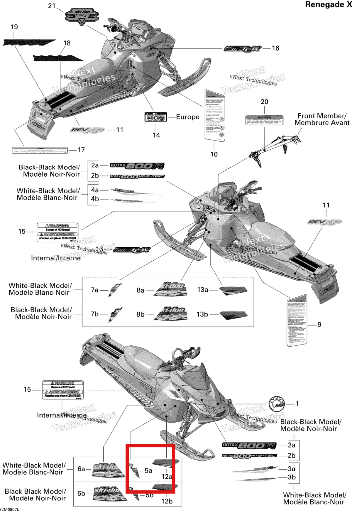 Деталь 516003628 на схеме узла 2009 Ski-Doo MX Z Renegade X 800R Power T.E.K. Decals Renegade X 800R