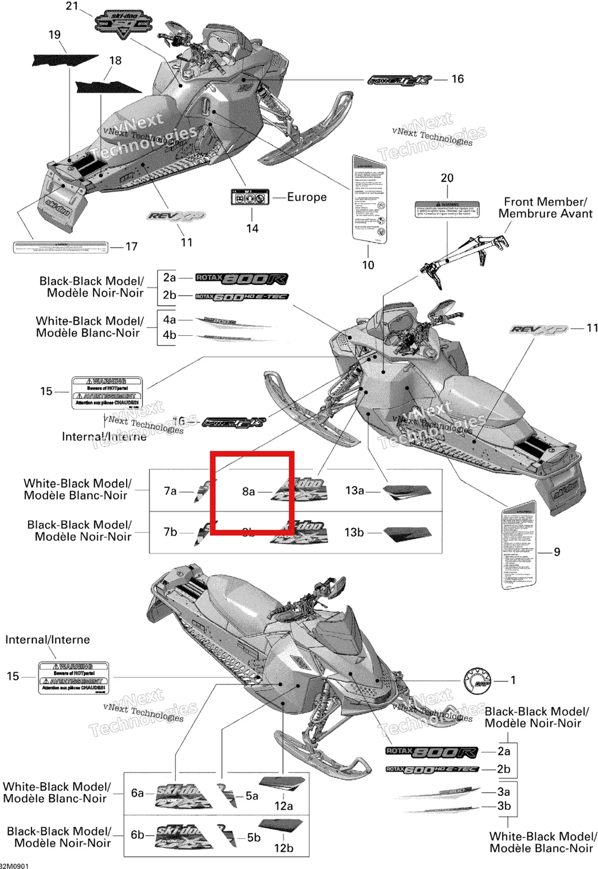 Деталь 516003629 на схеме узла 2009 Ski-Doo MX Z X 600 H.O. ETEC Decals 600Ho