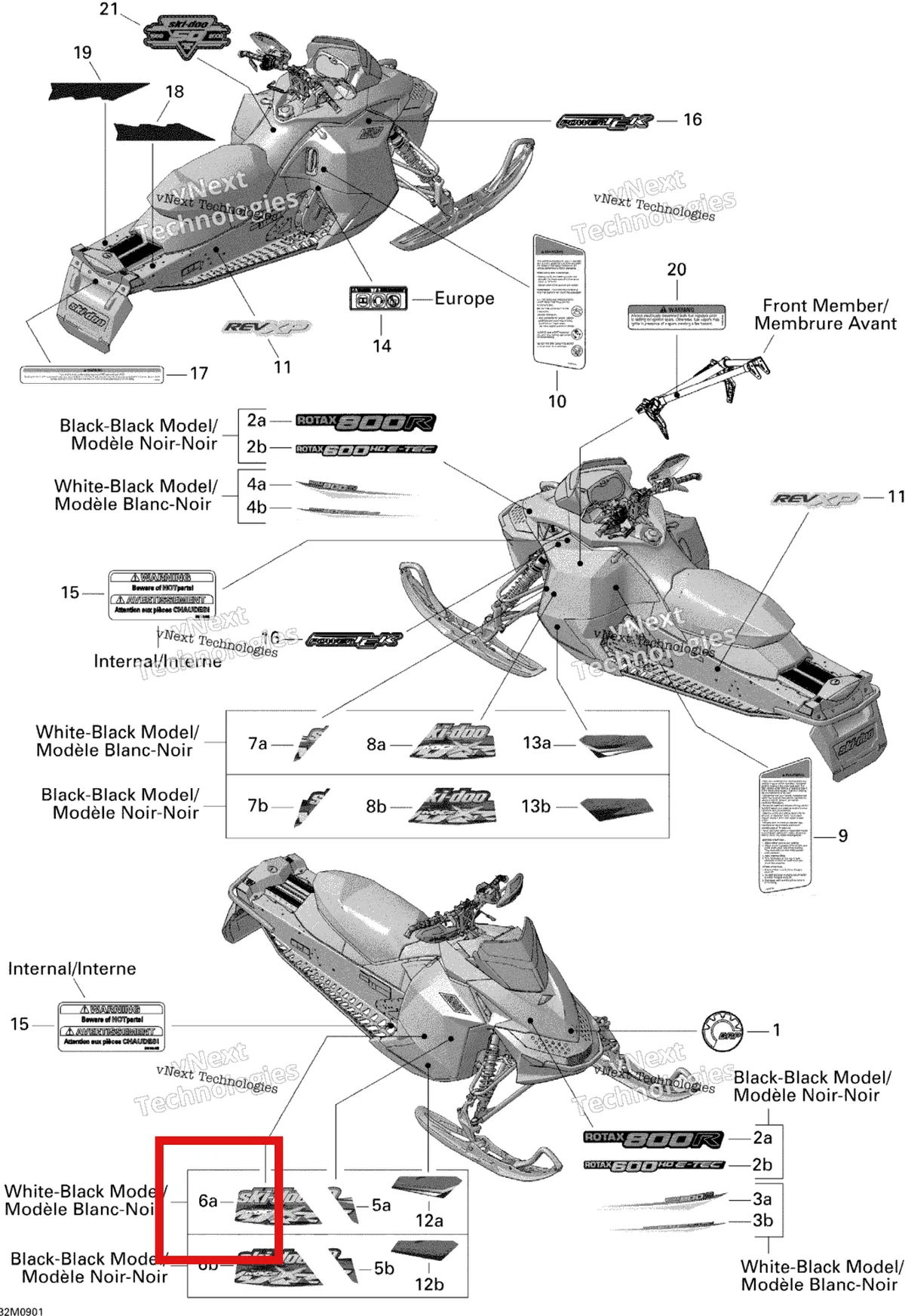 Деталь 516003630 на схеме узла 2009 Ski-Doo MX Z X 600 H.O. ETEC Decals 600Ho