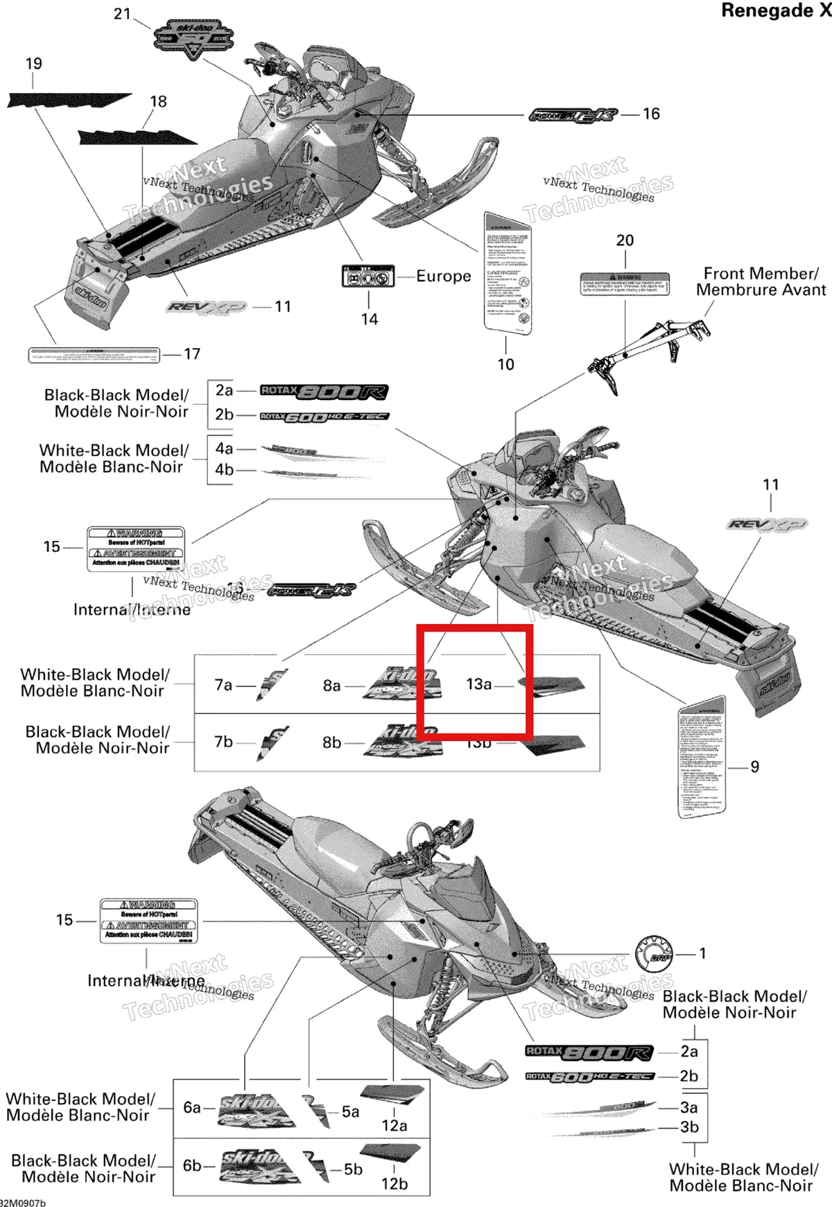 Деталь 516003631 на схеме узла 2009 Ski-Doo MX Z Renegade X 800R Power T.E.K. Decals Renegade X 800R