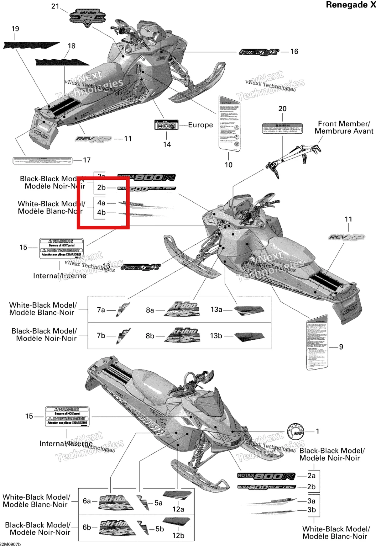 Деталь 516003633 на схеме узла 2009 Ski-Doo MX Z Renegade X 800R Power T.E.K. Decals Renegade X 800R