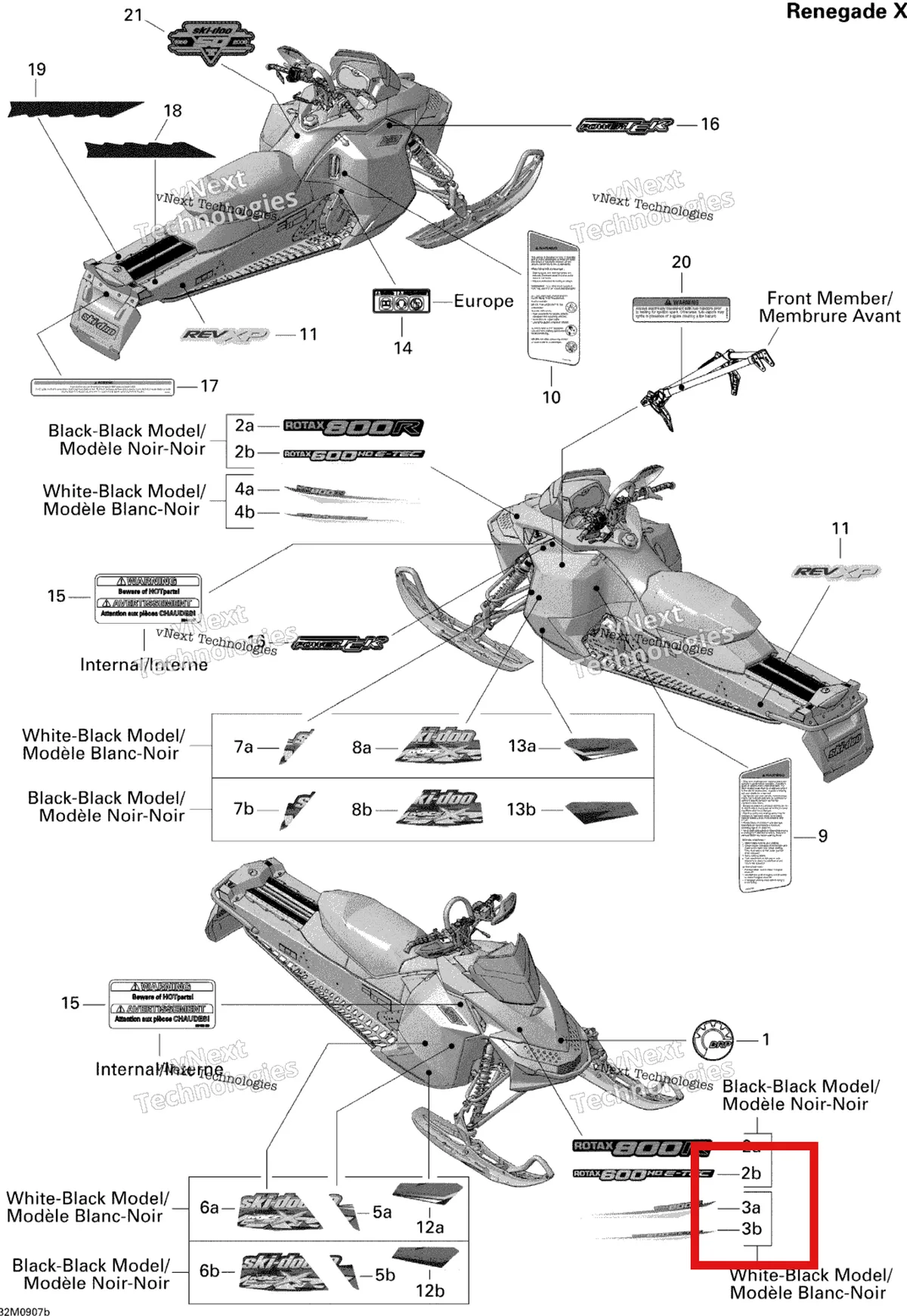 Деталь 516003634 на схеме узла 2009 Ski-Doo MX Z Renegade X 800R Power T.E.K. Decals Renegade X 800R