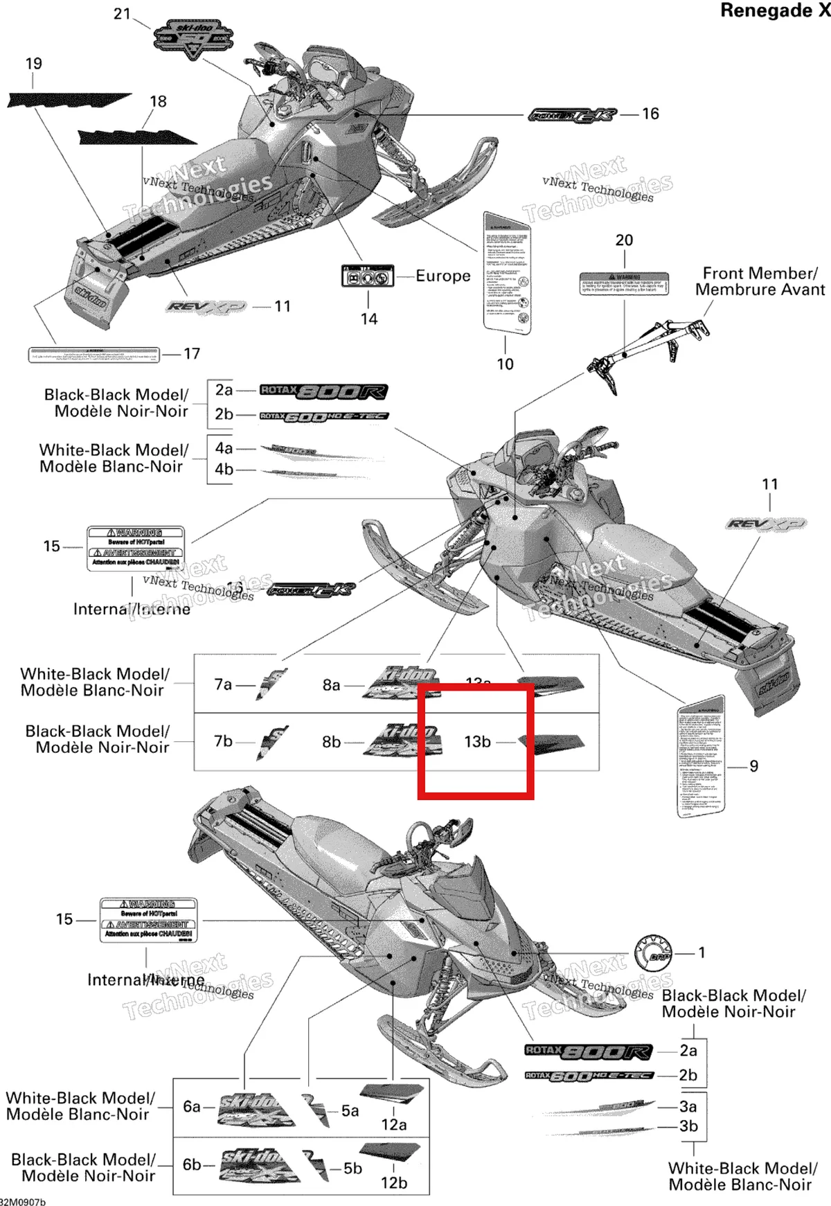 Деталь 516003639 на схеме узла 2009 Ski-Doo MX Z Renegade X 800R Power T.E.K. Decals Renegade X 800R